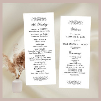 Élégant programme de mariage noir et blanc