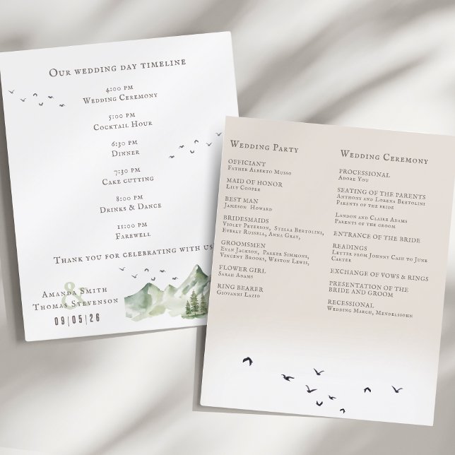 Élégant programme de mariage paysager de montagne  (Créateur téléchargé)