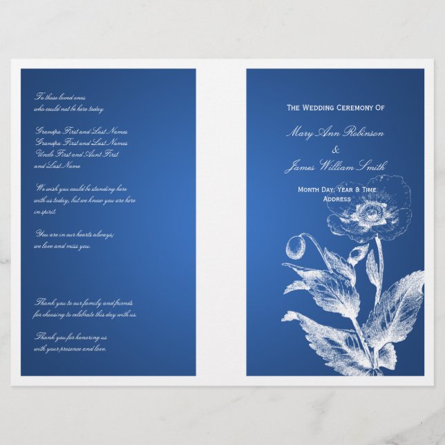 Élégant programme de mariage Poppy Blue (Devant)