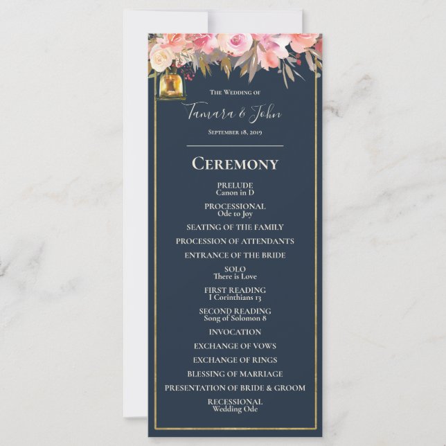 Élégant programme de mariage pour corail bleu mari (Devant)