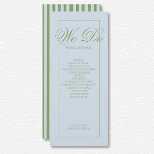 Élégant programme de mariage rayé bleu vert