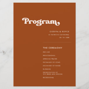 Élégant programme de mariage rétro brûlé orange
