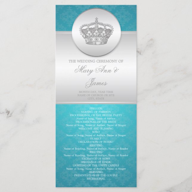Élégant programme de mariage Royal Crown Blue (Devant)