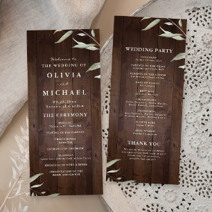 Élégant programme de mariage rustique en bois de g