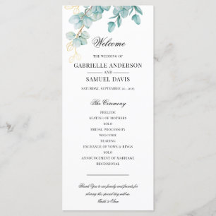 Élégant programme de mariage Turquoise et Gold Euc