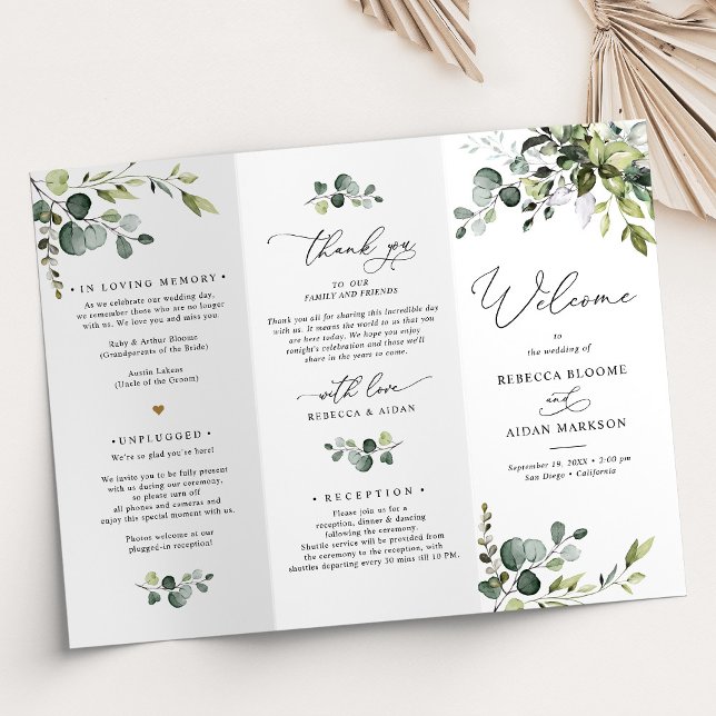 Élégant programme de mariage verdoyant Tri-Fold (Créateur téléchargé)
