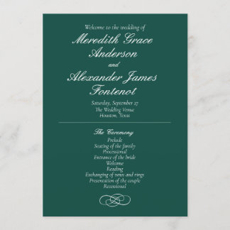 Élégant programme de mariage vert émeraude