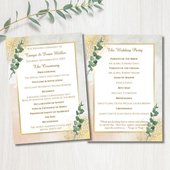Élégant programme de mariage vert et or (Elegant Green & Gold Wedding Program)