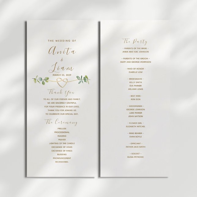 Élégant programme de mariage vert neutre (Créateur téléchargé)