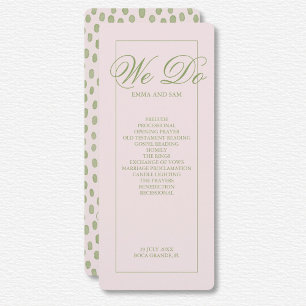Élégant programme de mariage vert rose pointillé