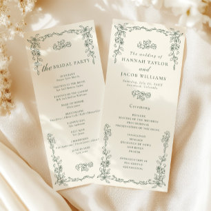 Élégant programme de mariage vert sauge vintage