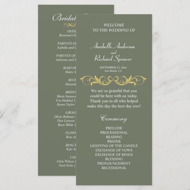 Élégant programme de mariage victorien (Devant / Derrière)
