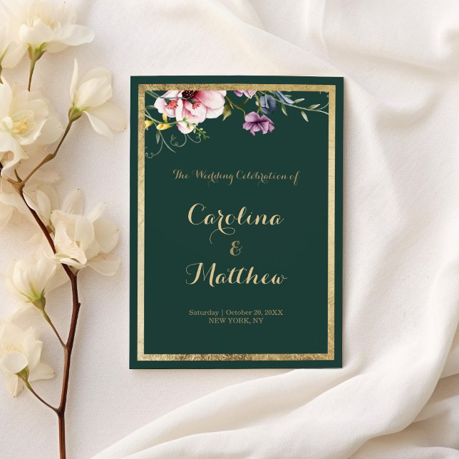 Élégant programme vert de forêt or rose floral (Elegant forest green gold pink floral Program )