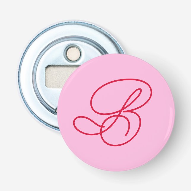 Elegant Promotional Logo Monogram Initial Pink Bottle Opener (Front)