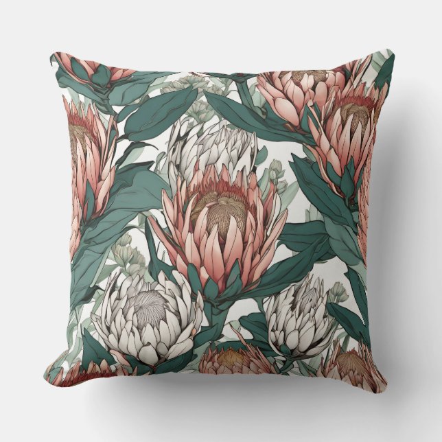 Elegant Protea Throw Pillow (Front)