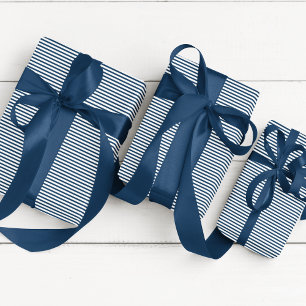Elegant Prussian Blue and White Thin Striped Wrapping Paper