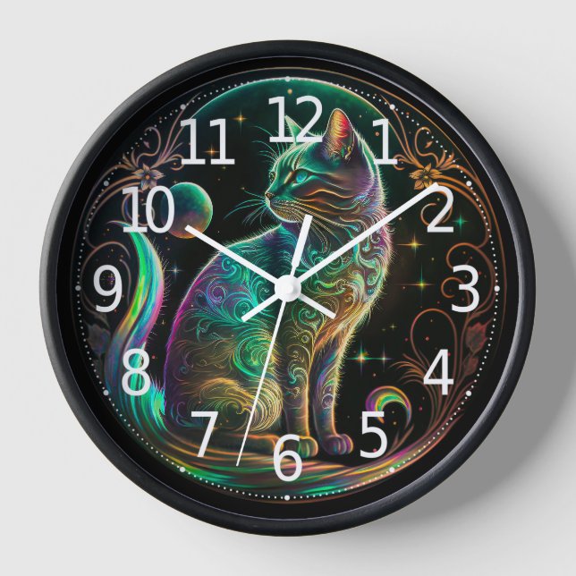 Elegant Psychedelic Cat Modern Artwork | Clock (Front)