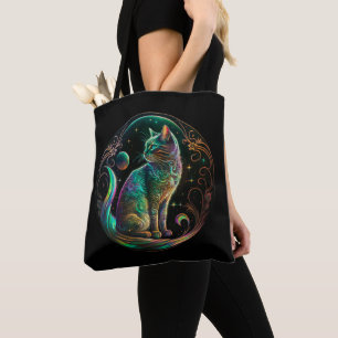 Elegant Psychedelic Cat Modern Artwork   Tote Bag