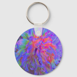 Elegant Psychedelic Decorative Dahlia Flower Keychain