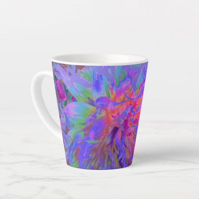 Elegant Psychedelic Decorative Dahlia Flower Latte Mug (Left Angle)