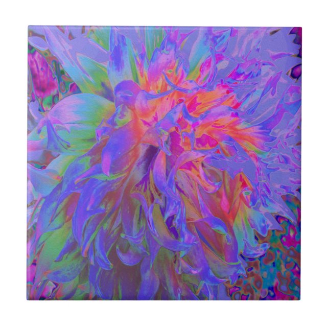 Elegant Psychedelic Decorative Dahlia Flower Tile (Front)
