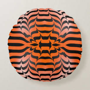 Elegant Psychedelic Orange Black Tiger Skin Print Round Pillow