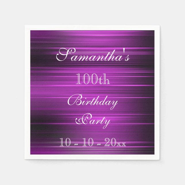 Elegant Psychedelic Purple 100th Birthday Napkin (Front)