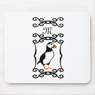 Elegant Puffin in a French Iron Frame Monogram Mouse Pad