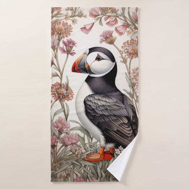 Elegant Puffin William Morris Inspired Floral Bath Towel (Bath Towel)