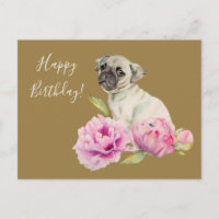 Elegant Pug and Peonies | Birthday