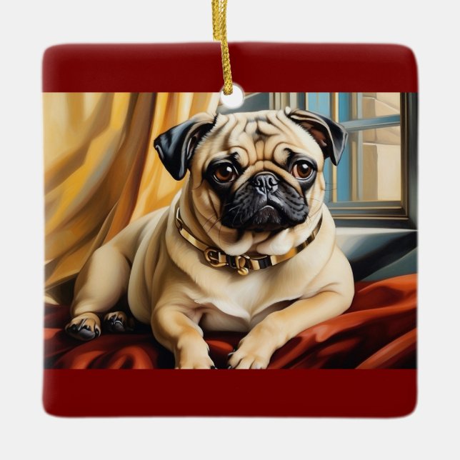 Elegant Pug Portrait Ornament (Front)