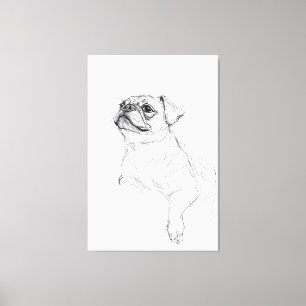 Elegant Pug Portrait Sketch - Premium Canvas Print