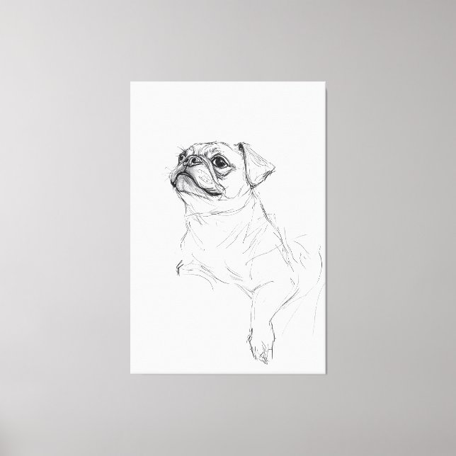 Elegant Pug Portrait Sketch - Premium Canvas Print (Front)