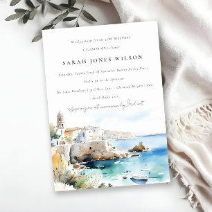 Elegant Puglia Italy Watercolor Landscape Birthday Invitation