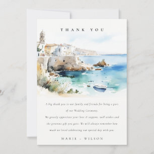 Elegant Puglia Italy Watercolor Landscape Wedding Thank You Card