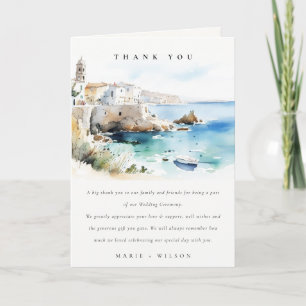 Elegant Puglia Italy Watercolor Landscape Wedding Thank You Card