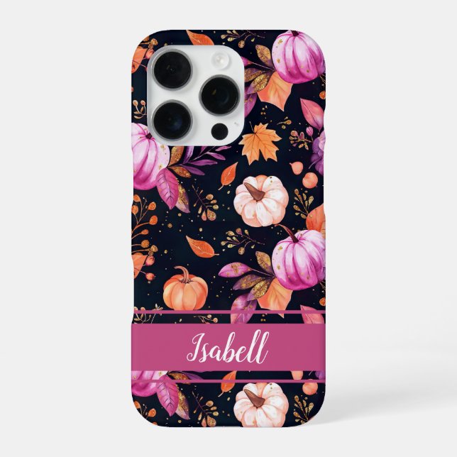 Elegant Pumpkin and flowers fall pattern iPhone Case (Back)