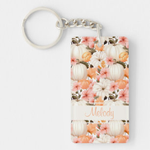 Elegant Pumpkin and flowers fall pattern Keychain