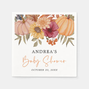 Elegant Pumpkin Autumn Fall Flower Baby Shower Napkin