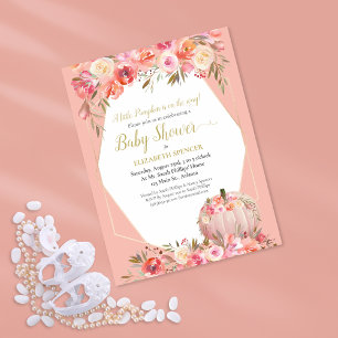 Elegant Pumpkin Baby Girl Shower Rose Gold Announcement Postcard