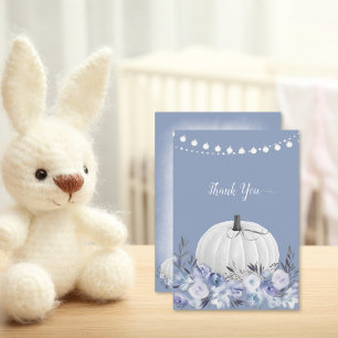 Elegant Pumpkin Baby Shower Thank You Dusty Blue Card