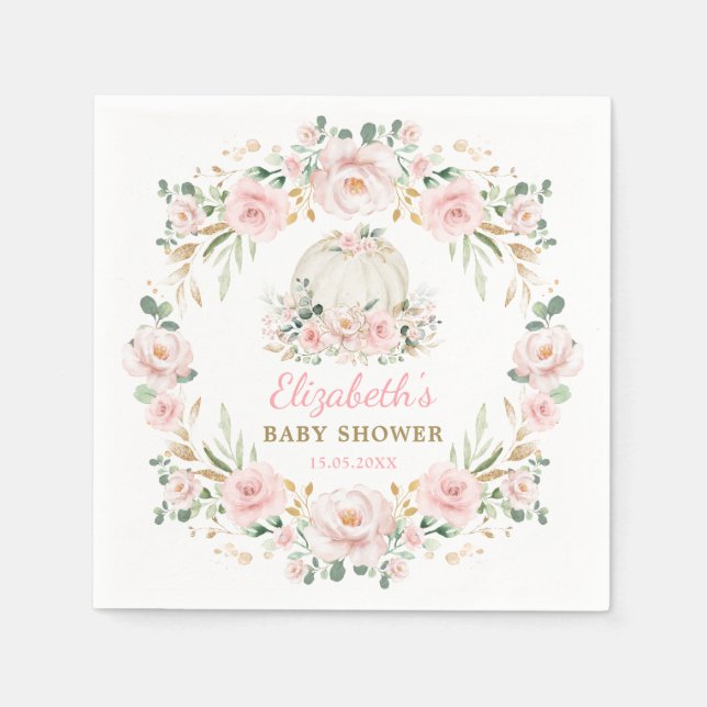 Elegant Pumpkin Blush Fall in Love with Baby Girl Napkin (Front)