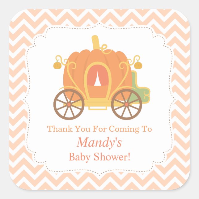 Elegant Pumpkin Carriage Baby Shower Decor Square Sticker (Front)