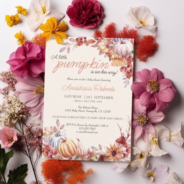 Elegant Pumpkin Fall Autumn Floral Baby Shower Invitation (Creator Uploaded)