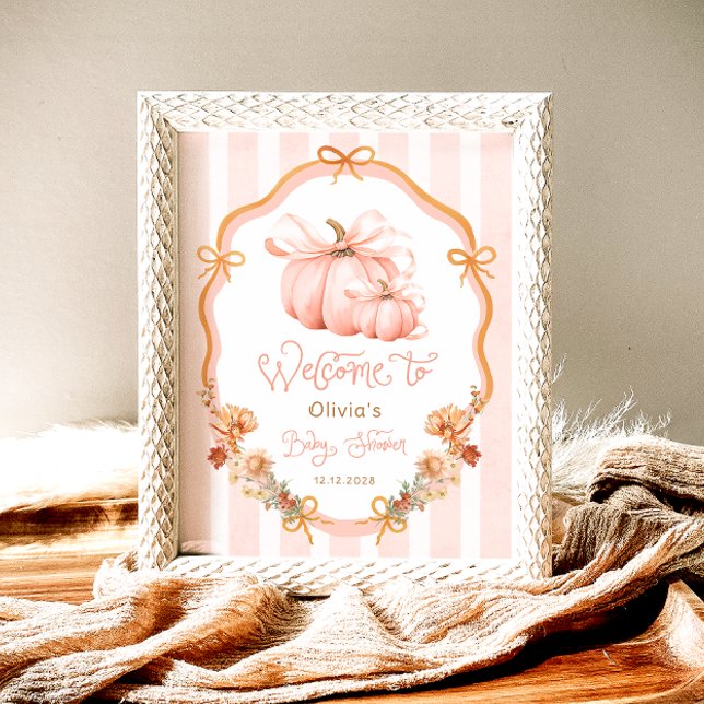 Elegant Pumpkin Fall Floral Baby Shower Welcome Poster (Creator Uploaded)