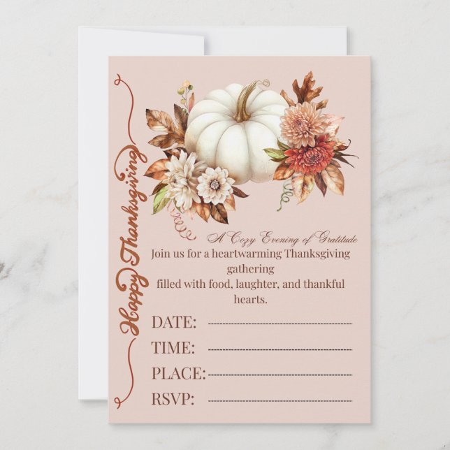 Elegant Pumpkin Fall Floral Invitation (Front)