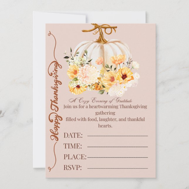 Elegant Pumpkin Fall Floral Invitation (Front)