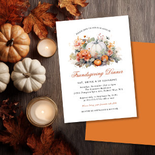 Elegant Pumpkin Floral Friendsgiving Dinner Invitation