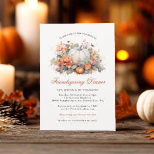 Elegant Pumpkin Floral Friendsgiving Dinner Invitation