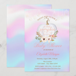 Elegant Pumpkin,Floral Holographic Baby Shower Invitation